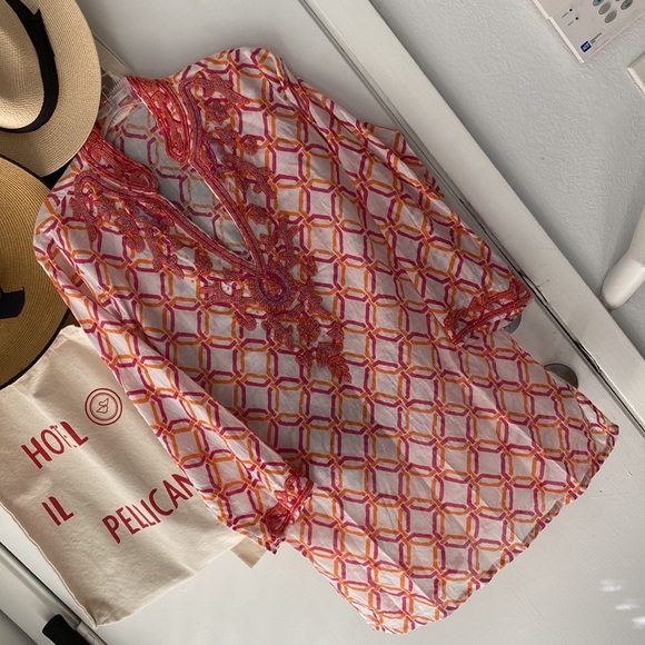 Barbara Gerwit Beaded Orange/Hot Pink Swim Coverup Size M - Picture 1 of 10